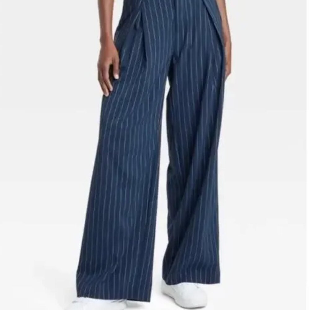 Navy Pinstripe High-Rise Wide Leg Pleated Font Trousers (A New Day - Target)
